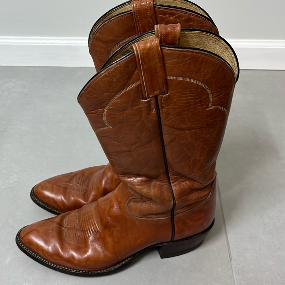 Vintage Tony Lama Cognac #5084 Leather Black Label Cowboy Western Men’s Boots
